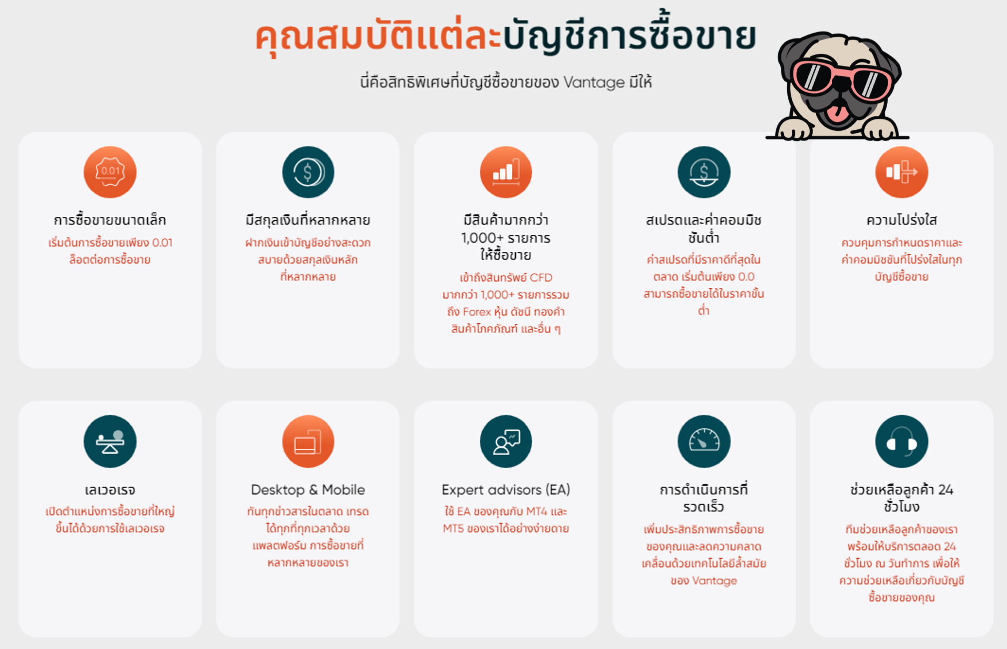 คุณสมบัติแต่ละบัญชีของโบรกเกอร์ vantagemarkets คุณสมบัติแต่ละบัญชีของโบรกเกอร์ vantagemarkets